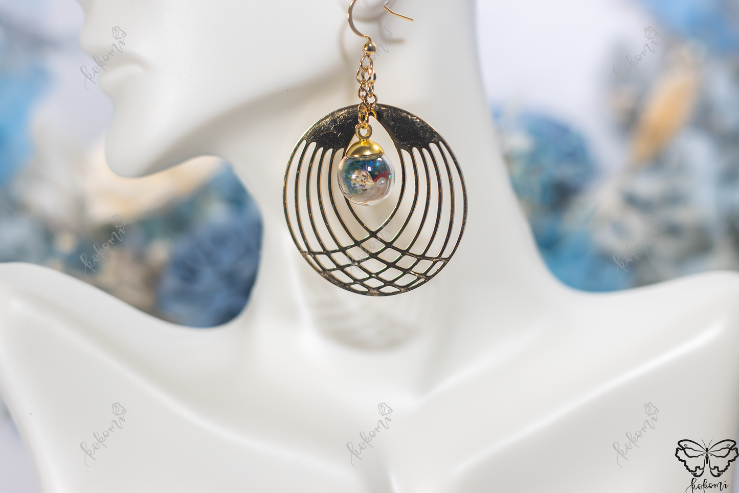 Deep Teal Ocean Golden Embrace Shell Earrings