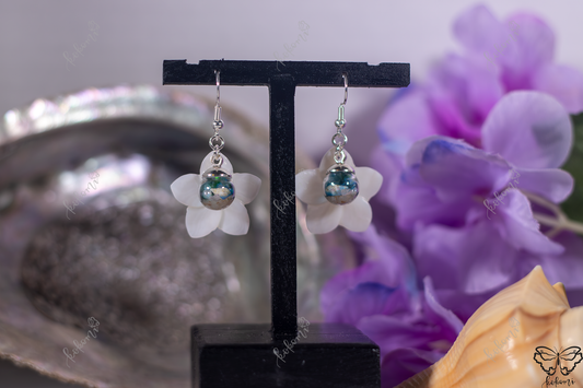 Sapphire Ocean Plumeria Shell Earrings