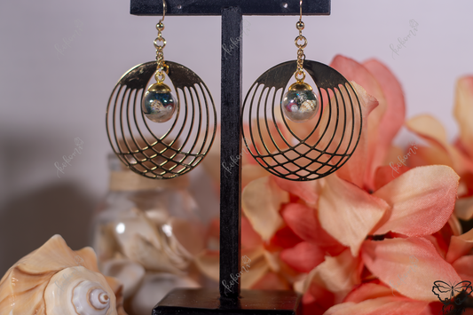 Deep Teal Ocean Golden Embrace Shell Earrings