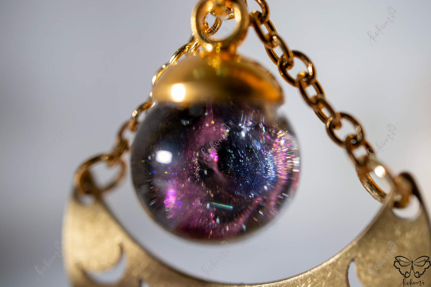 Magenta Galaxy Gold Moon Phase Earrings
