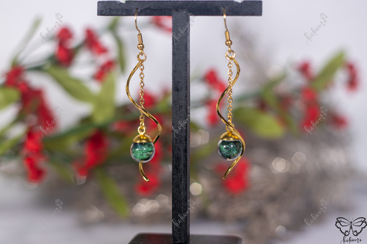 Jade Green Galaxy Twisted Gold Dangle Earrings