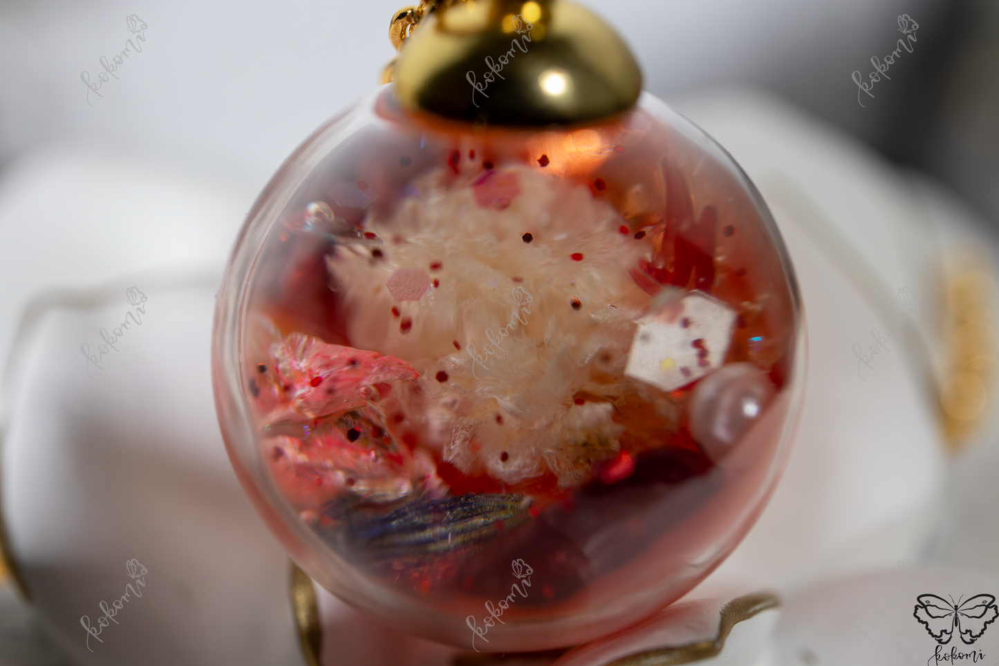 Blood Orange Fairy Floral Resin/Glass Pendant