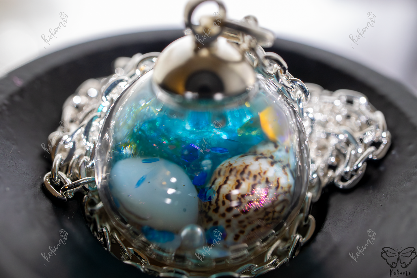 Shimmery Aqua Ocean Resin/Glass Pendant