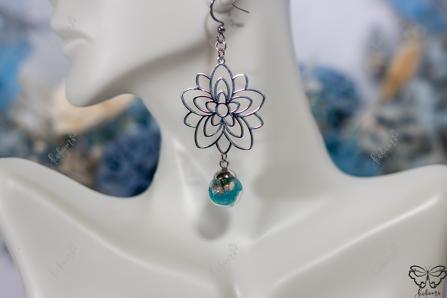 Cerulean Floral Silver Blossom Earrings