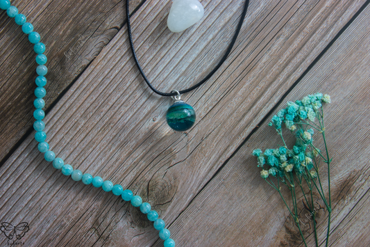 Ink'd Turquoise/Blue Cascade Resin/Glass Pendant